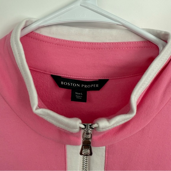 Boston Proper Zip Neck Maxi Dress Shift Size Large Sleeveless Pink White Cotton - Picture 7 of 10